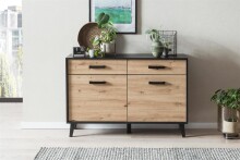 Sideboard >Artona< in Artisan-Eiche, Schwarz - 125,3x84,9x39,3cm (BxHxT)