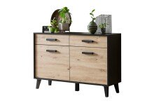 Sideboard >Artona< in Artisan-Eiche, Schwarz - 125,3x84,9x39,3cm (BxHxT)