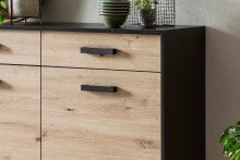 Sideboard >Artona< in Artisan-Eiche, Schwarz - 125,3x84,9x39,3cm (BxHxT)