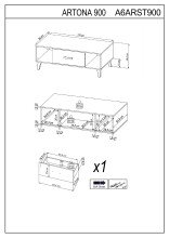 Couchtisch >Artona< in Artisan-Eiche, Schwarz - 125x46,6x65cm (BxHxT)