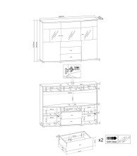 Highboard >Gate< in Weiss/Grau - 160x117x41,6cm (BxHxT)