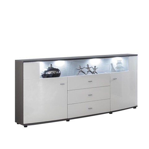Sideboard >Gate< in Weiß-Hochglanz, Anthrazit - 160x86,8x41,6cm (BxHxT)