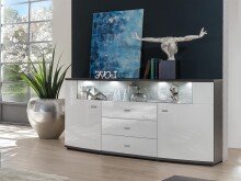 Sideboard >Gate< in Weiß-Hochglanz, Anthrazit - 160x86,8x41,6cm (BxHxT)