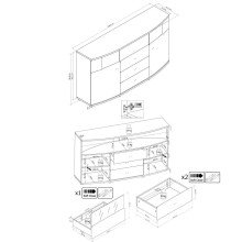 Sideboard >Gate< in Weiß-Hochglanz, Anthrazit - 160x86,8x41,6cm (BxHxT)