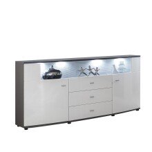 Sideboard >Gate< in Weiß-Hochglanz, Anthrazit - 160x86,8x41,6cm (BxHxT)