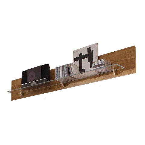 Wandregal >Hartfort< in Wildeiche, Glas - 163x25,2x18cm (BxHxT)