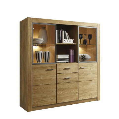 Highboard >Hartfort< in Asteiche, Wildeiche - 137x140,7x42cm (BxHxT)