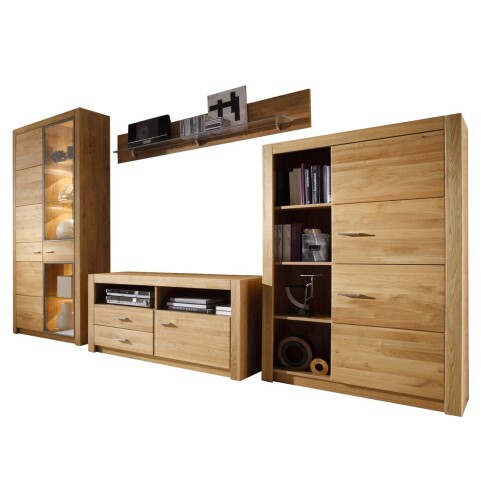 Wohnwand >Hartfort< in Asteiche, Wildeiche - 349,3x200x46,8cm (BxHxT)