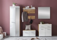 Garderobenschrank >Liro< in Weiß, Artisan-Eiche - 60,8x193x33,8cm (BxHxT)