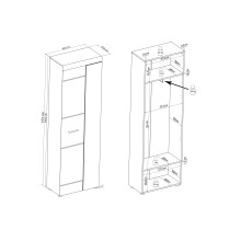 Garderobenschrank >Liro< in Weiß, Artisan-Eiche - 60,8x193x33,8cm (BxHxT)