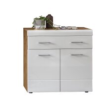 Kommode >Liro< in Weiß, Artisan-Eiche - 80x90x31,6cm (BxHxT)