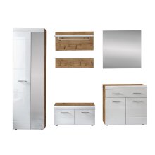 Kommode >Liro< in Weiß, Artisan-Eiche - 80x90x31,6cm (BxHxT)