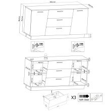 Sideboard >Media< in Weiß, Schwarz - 160x80x43,6cm (BxHxT)