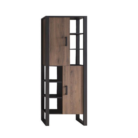 Stauraumschrank >Nordi< in Okapi-Nuss, Schwarz - 74,8x200,1x38,8cm (BxHxT)