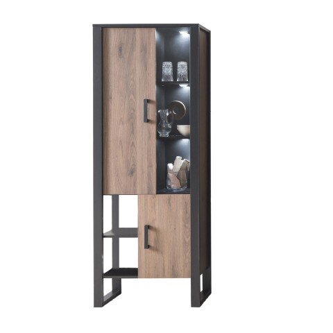 Vitrine >Nordi< in Okapi-Nuss, Schwarz - 74,8x200,1x38,8cm (BxHxT)