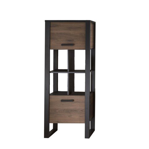 Stauraumschrank >Nordi< in Okapi-Nuss, Schwarz - 62x163,3x38,9cm (BxHxT)