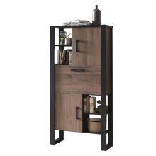 Stauraumschrank >Nordi< in Okapi-Nuss, Schwarz - 74,8x163,3x39cm (BxHxT)