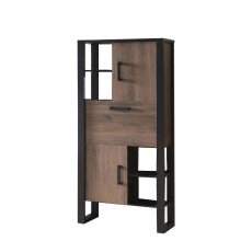 Stauraumschrank >Nordi< in Okapi-Nuss, Schwarz - 74,8x163,3x39cm (BxHxT)
