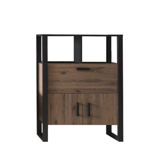Barschrank >Nordi< in Okapi-Nuss, Schwarz - 100,3x133,4x38,9cm (BxHxT)