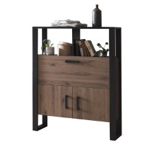 Barschrank >Nordi< in Okapi-Nuss, Schwarz - 100,3x133,4x38,9cm (BxHxT)