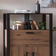 Barschrank >Nordi< in Okapi-Nuss, Schwarz - 100,3x133,4x38,9cm (BxHxT)