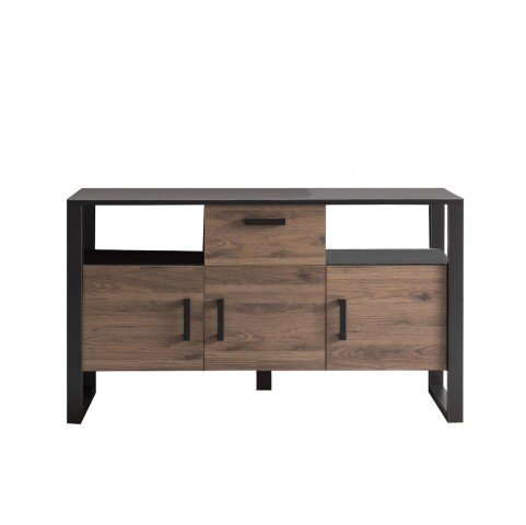 Sideboard >Nordi< in Okapi-Nuss, Schwarz - 159,9x89,7x44,7cm (BxHxT)