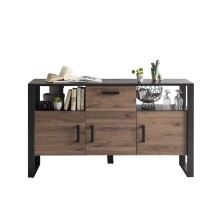 Sideboard >Nordi< in Okapi-Nuss, Schwarz - 159,9x89,7x44,7cm (BxHxT)