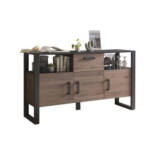 Sideboard >Nordi< in Okapi-Nuss, Schwarz - 159,9x89,7x44,7cm (BxHxT)