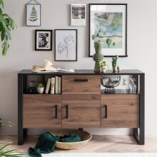 Sideboard >Nordi< in Okapi-Nuss, Schwarz - 159,9x89,7x44,7cm (BxHxT)
