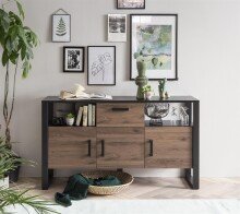 Sideboard >Nordi< in Okapi-Nuss, Schwarz - 159,9x89,7x44,7cm (BxHxT)