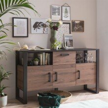 Sideboard >Nordi< in Okapi-Nuss, Schwarz - 159,9x89,7x44,7cm (BxHxT)