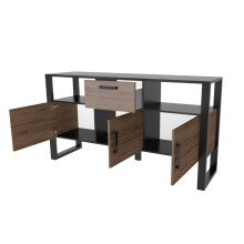 Sideboard >Nordi< in Okapi-Nuss, Schwarz - 159,9x89,7x44,7cm (BxHxT)