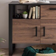 Sideboard >Nordi< in Okapi-Nuss, Schwarz - 159,9x89,7x44,7cm (BxHxT)