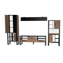 Wohnwand >Nordi< in Okapi-Nuss, Schwarz - 317,1x200,1x43,1cm (BxHxT)