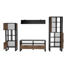 Wohnwand >Nordi< in Schwarz/Nuss - 385,4x200,1x43,1cm (BxHxT)