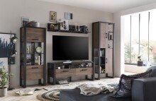 Wohnwand >Nordi< in Schwarz/Nuss - 385,4x200,1x43,1cm (BxHxT)
