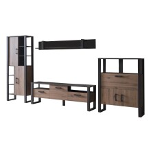 Wohnwand >Nordi< in Okapi-Nuss, Schwarz - 385,4x200,1x43,1cm (BxHxT)