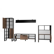 Wohnwand >Nordi< in Okapi-Nuss, Schwarz - 385,4x200,1x43,1cm (BxHxT)