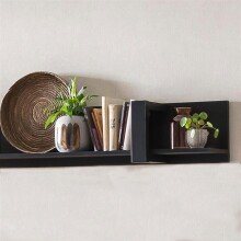 Wohnwand >Nordi< in Okapi-Nuss, Schwarz - 385,4x200,1x43,1cm (BxHxT)