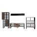 Wohnwand >Nordi< in Okapi-Nuss, Schwarz - 385,4x200,1x43,1cm (BxHxT)