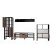 Wohnwand >Nordi< in Okapi-Nuss, Schwarz - 385,4x200,1x43,1cm (BxHxT)