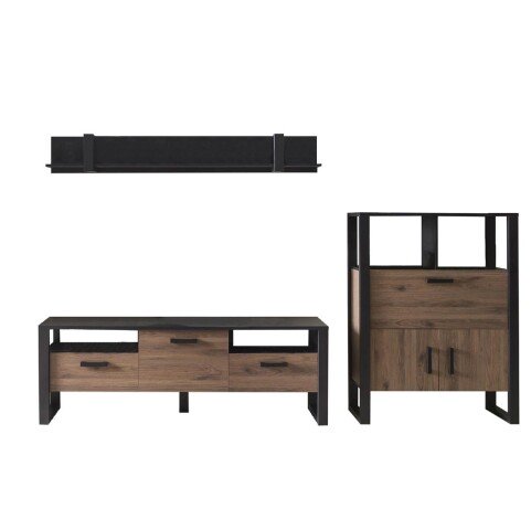 Wohnwand >Nordi< in Schwarz/Nuss - 295,6x177,6x43,1cm (BxHxT)