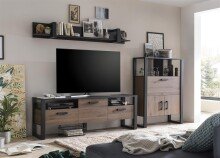 Wohnwand >Nordi< in Schwarz/Nuss - 295,6x177,6x43,1cm (BxHxT)