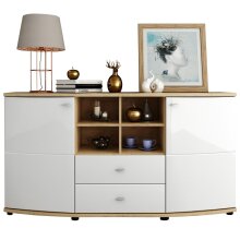 Sideboard >Polo< in Grandson-Eiche, Hochglanz-Weiß - 160x84x41,6cm (BxHxT)
