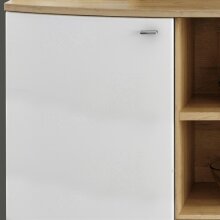 Sideboard >Polo< in Grandson-Eiche, Hochglanz-Weiß - 160x84x41,6cm (BxHxT)