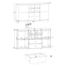 Sideboard >Polo< in Grandson-Eiche, Hochglanz-Weiß - 160x84x41,6cm (BxHxT)