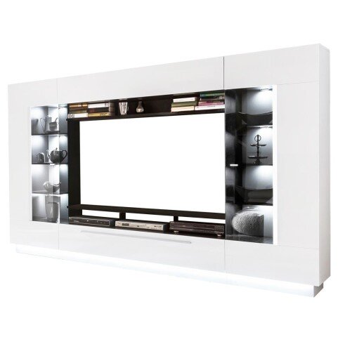 Wohnwand >Sensis< in Weiß, Hochglanz-Weiß - 275x190x40cm (BxHxT)