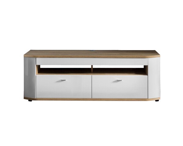 TV-Board >Sinus< in (Hochglanz)-Weiß, Grandson-Eiche - 150x51,3x46,4cm (BxHxT)