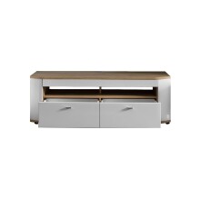 TV-Board >Sinus< in (Hochglanz)-Weiß, Grandson-Eiche - 150x51,3x46,4cm (BxHxT)
