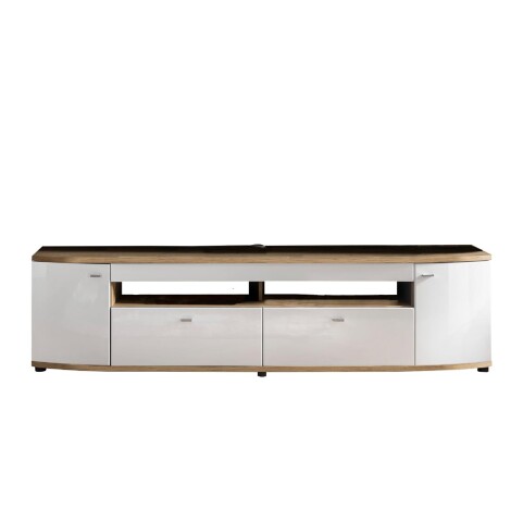 TV-Board >Sinus< in (Hochglanz)-Weiß, Grandson-Eiche - 200x51,3x46,4cm (BxHxT)